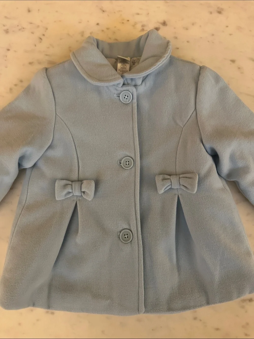 Little Me Baby Girl Light Blue Pea Coat with Bow Details